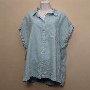Orvis Light Blue Linen Short Sleeve Shirt XL